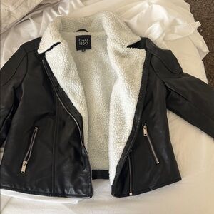 Cali 1850 Women's Black Leather Jacket with Cream Lining